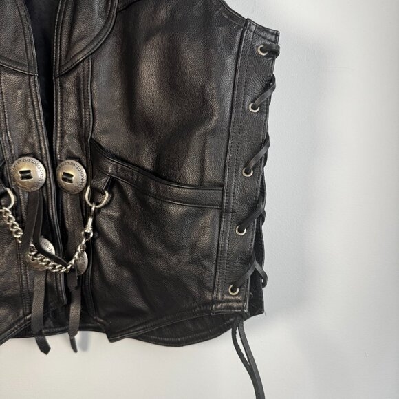 Harley-Davidson Men's Genuine Leather Black Biker Leather VTG Conghos Vest - M - Picture 3 of 10